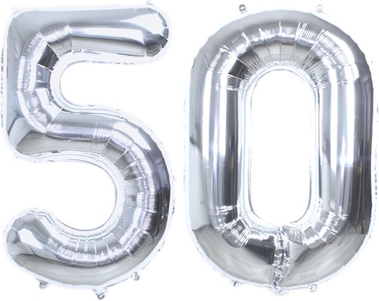 Folie Ballon Cijfer 50 Jaar Zilver Abraham Verjaardag Versiering Helium Ballonnen Sarah Versiering Met Rietje - 86Cm