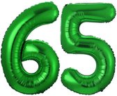 Folie Ballon Cijfer 65 Jaar Groen Verjaardag Versiering Helium Cijfer Ballonnen Feest versiering Met Rietje - 86Cm