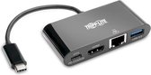 Tripp-Lite U444-06N-H4GUBC USB-C to HDMI Adapter with USB-A Hub, Gigabit Ethernet, Thunderbolt 3, 4K - PD Charging, 30 Hz, Black TrippLite