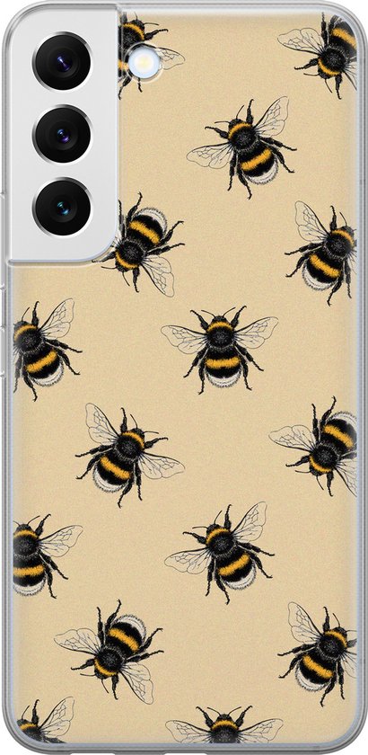 Coque souple en TPU pour Samsung Galaxy S22 avec un imprimé d'abeilles jaunes sur fond beige.