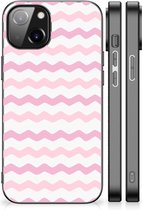 Bumper Hoesje Geschikt voor Apple iPhone 14 GSM Hoesje met Zwarte rand Waves Roze
