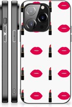 Silicone Hoesje iPhone 14 Pro Telefoon Hoesje met Zwarte rand Lipstick Kiss