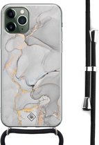 Casimoda® hoesje met koord - Geschikt voor iPhone 11 Pro Max - Marmer Grijs - Afneembaar koord - Siliconen/TPU - Grijs