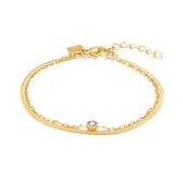 Twice As Nice Armband in goudkleurig edelstaal, dubbele ketting, ovale schakels, zirkonia, platte slang 15 cm+3 cm