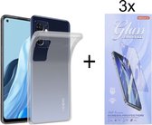 Hoesje Geschikt voor: Oppo Find X5 Lite Silicone Transparant + 3X Tempered Glass Screenprotector - ZT Accessoires