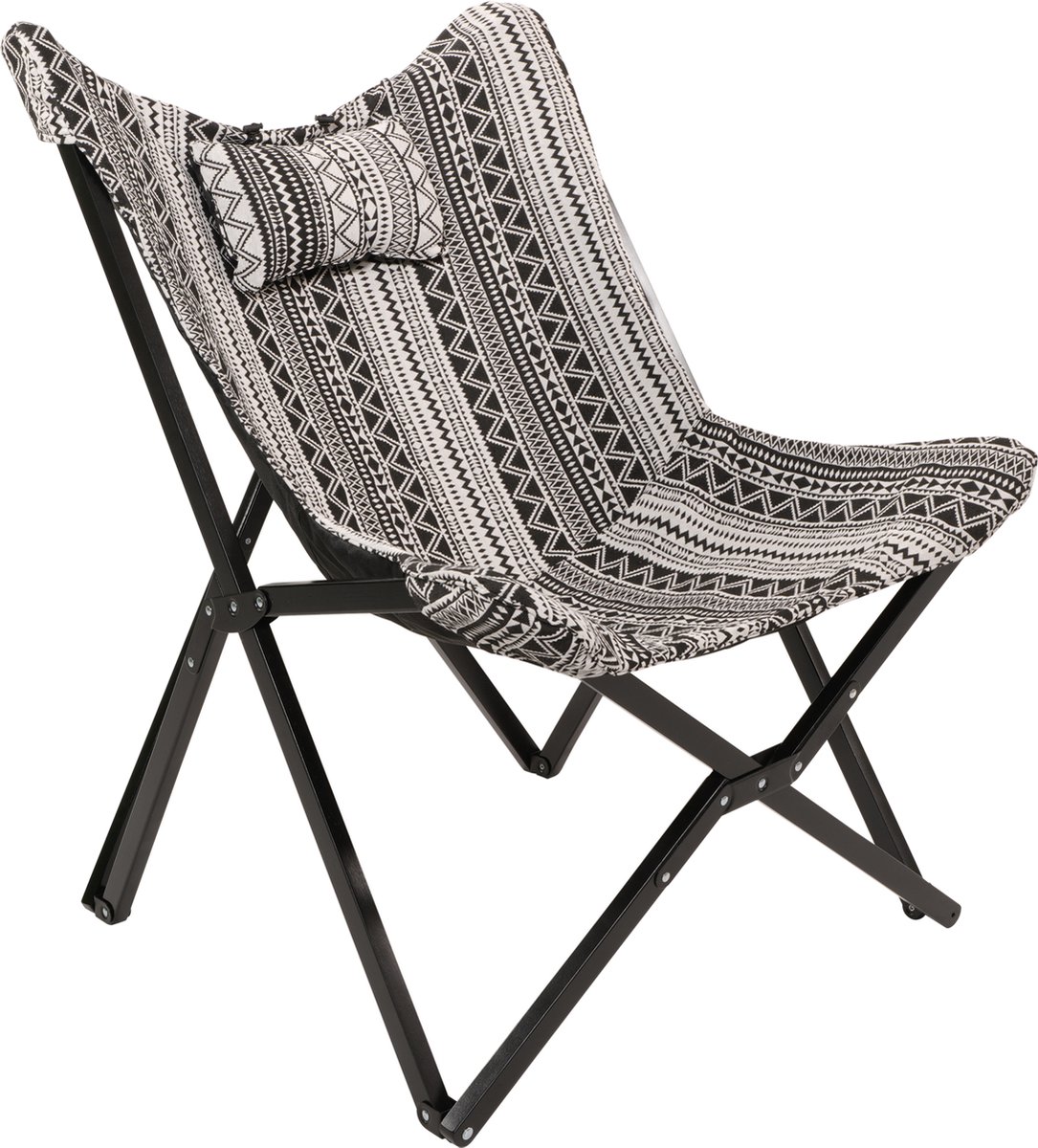 Butterfly - Vlinder fauteuil - katoen polyester - azteken deco - houten beuk frame - zwart - plooibaar