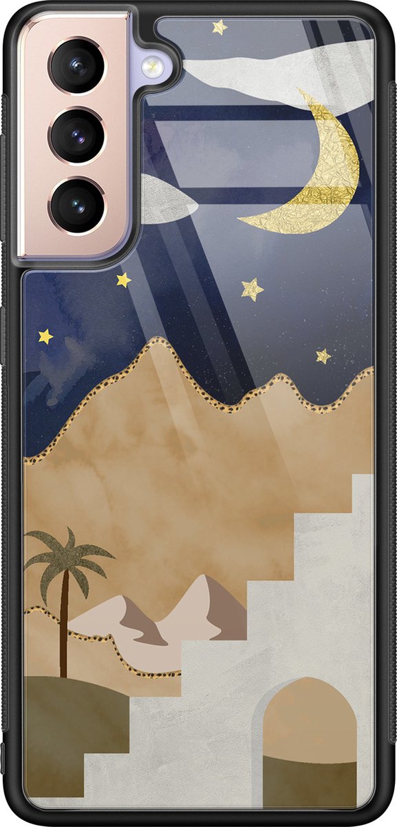 Hoesje geschikt voor Samsung Galaxy S21 - Woestijn - Luxe Glazen Hardcase - Natuur - Multi