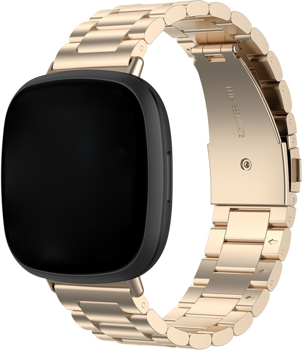 123watches kralen stalen schakel band - rose rood - - Geschikt voor Fitbit Versa 3 & 4 / Sense