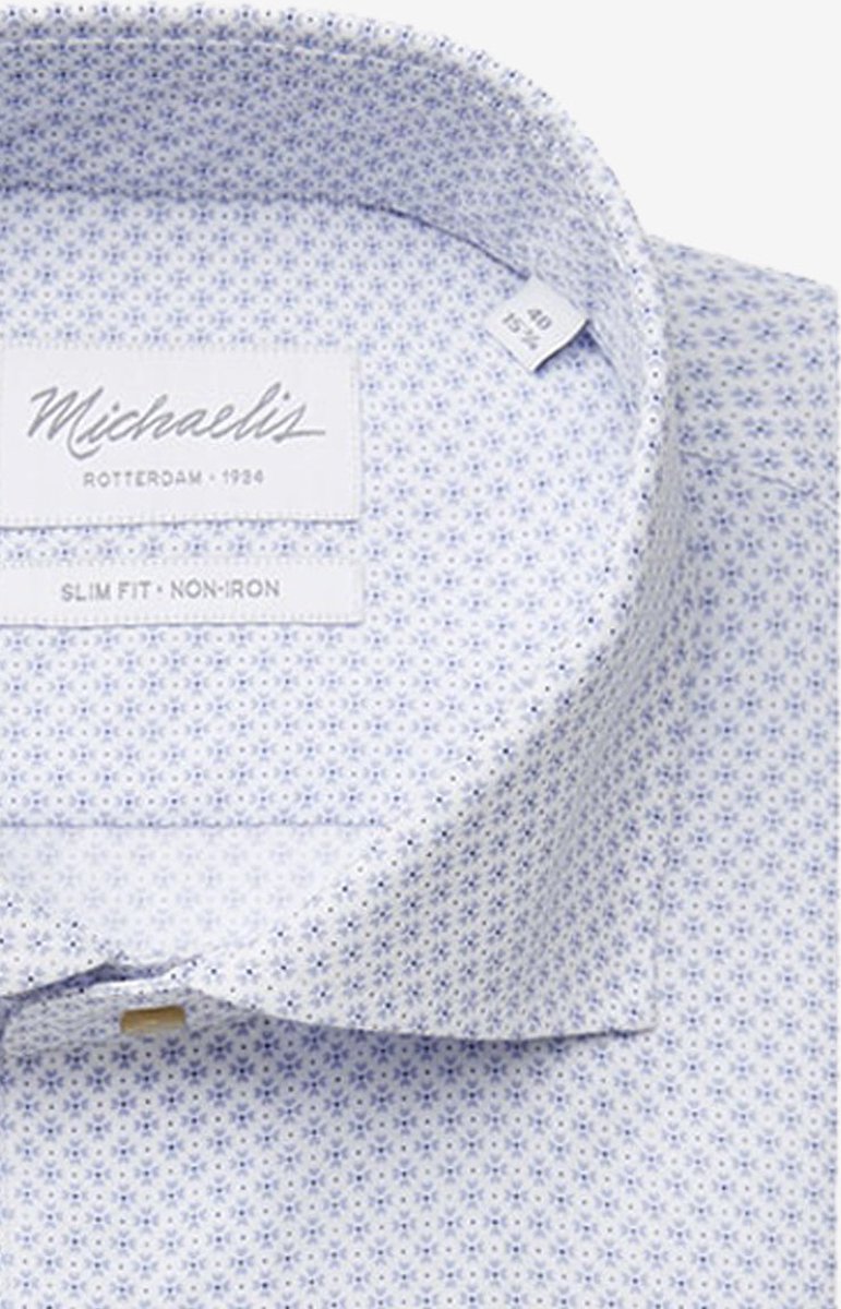 Michaelis slim fit overhemd - poplin heren shirt - lichtblauw met wit dessin - Strijkvrij - Boordmaat: 44