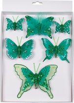 6x papillons de décoration pcs sur clip vert - Décorations de Noël/ décoration de la maison / décoration de mariage