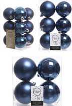 Kerstversiering kunststof kerstballen donkerblauw 6-8-10 cm pakket van 22x stuks - Kerstboomversiering