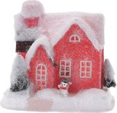 Rood kerstdorp huisje 18 cm type 2 met LED verlichting - kersthuisje