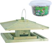 Japans vogelhuisje/voedersilo hout 38 cm inclusief 4-seizoenen energy vogelvoer - Vogel voederstation - Vogelvoederhuisje