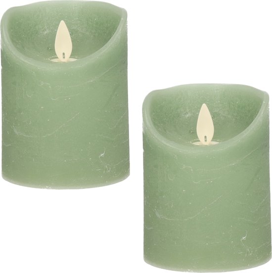 3x Jade groene LED kaarsen / stompkaarsen 10 cm - Luxe kaarsen op batterijen met bewegende vlam