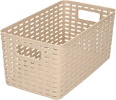 Rotan gevlochten opbergmand/opbergbox kunststof - Taupe - 15 x 28 x 13 cm - Kast mandjes