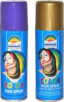 Goodmark haarverf/haarspray set van 2x flacons van 111 ml - Paars en Goud - Carnaval verkleed spullen - Haar kleuren