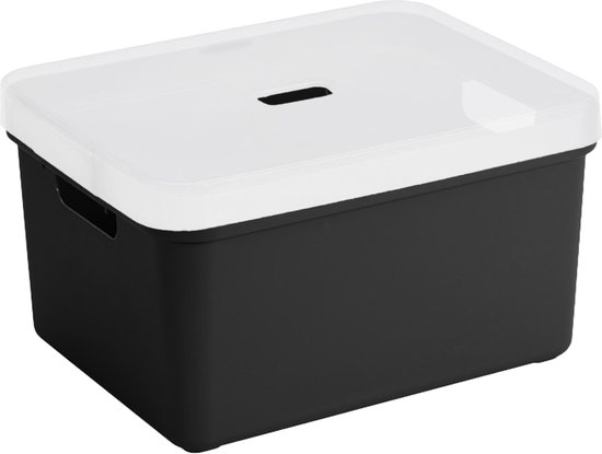 Sunware opbergbox/mand/kist van 32 liter zwart kunststof met transparante  deksel - 45... | bol.com