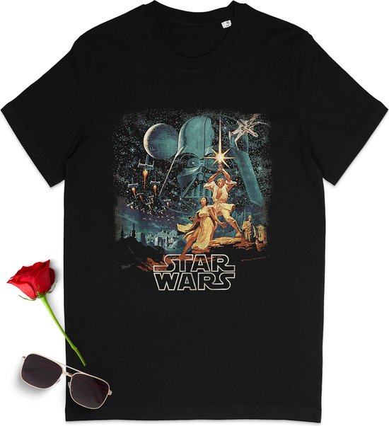 Star Wars t shirt – Dames en heren tshirt met Star Wars Vintage Print – Unisex maten: S t/m 3XL – T-shirt kleur: zwart.