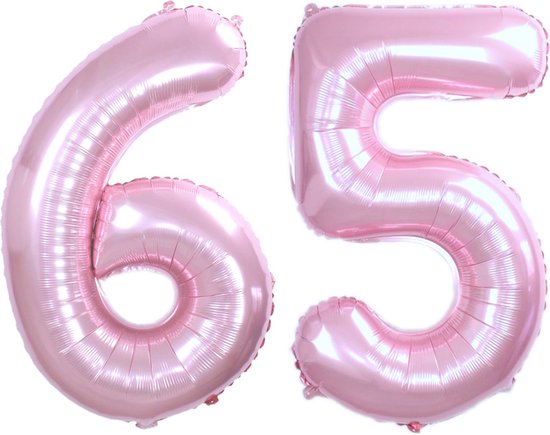 Ballon Cijfer 65 Jaar Roze Helium Ballonnen Verjaardag Versiering Cijfer Ballon Feest Versiering Met Rietje - 86Cm