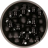 Kerstballen set - glas - 36x stuks - zwart - 6 cm