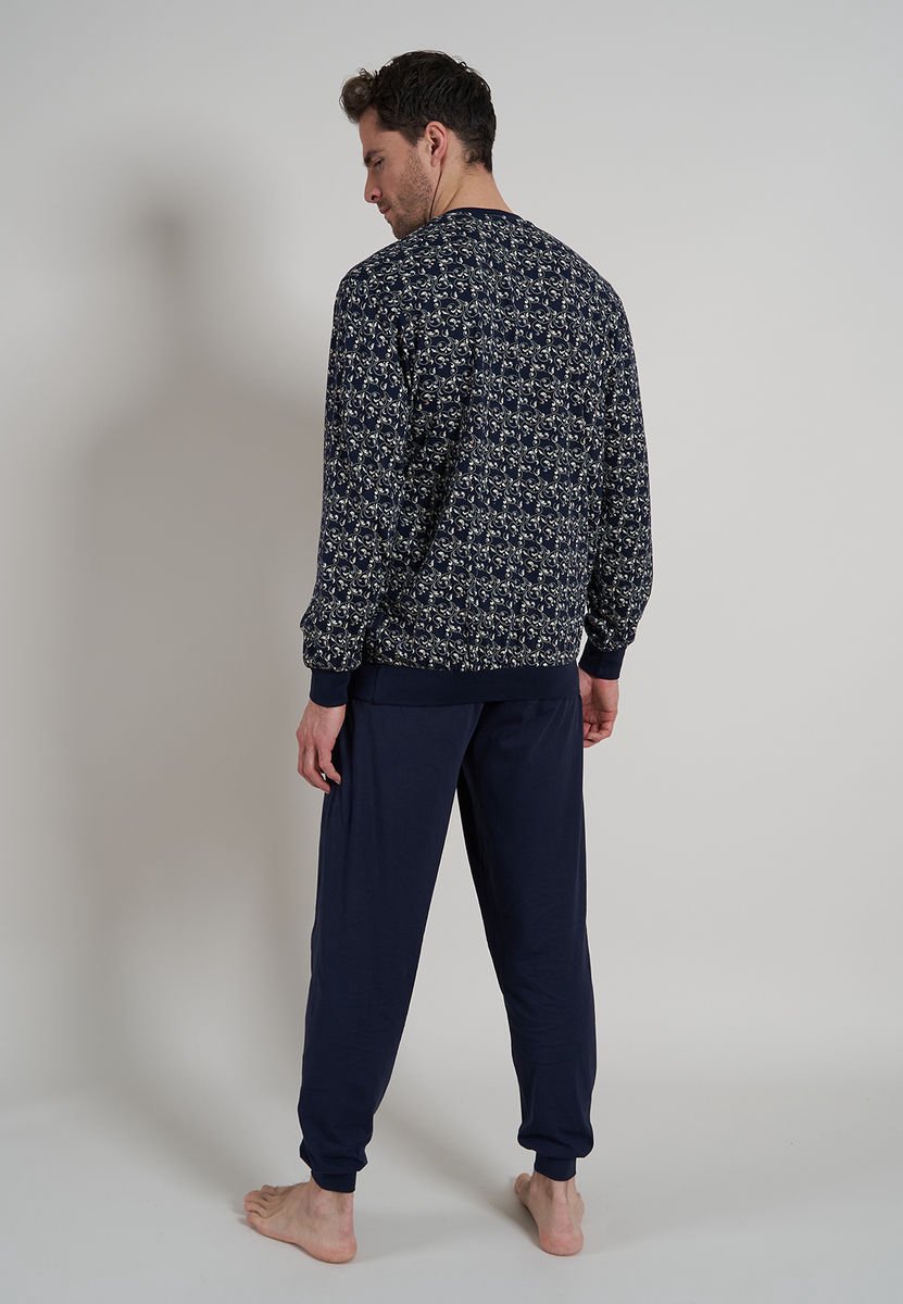 GÖTZBURG Pyjama GÖTZBURG Herren Pyjama blau bedruckt (1 tlg), Top