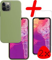 Hoes Geschikt voor iPhone 14 Pro Max Hoesje Siliconen Back Cover Case Met 2x Screenprotector - Hoesje Geschikt voor iPhone 14 Pro Max Hoes Cover Hoesje - Groen.