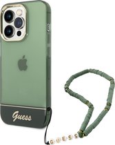 Guess hoesje voor iPhone 14 Pro - Backcover - Doorzichtig - met koord - Groen