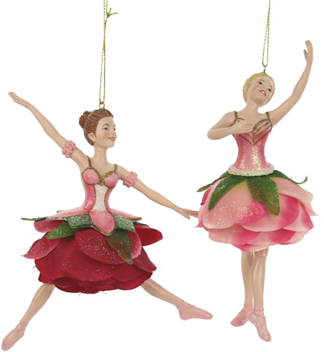 Viv! Christmas Kerstornament - Ballerina's met rozenrokjes - set van 2 - roze - 15cm