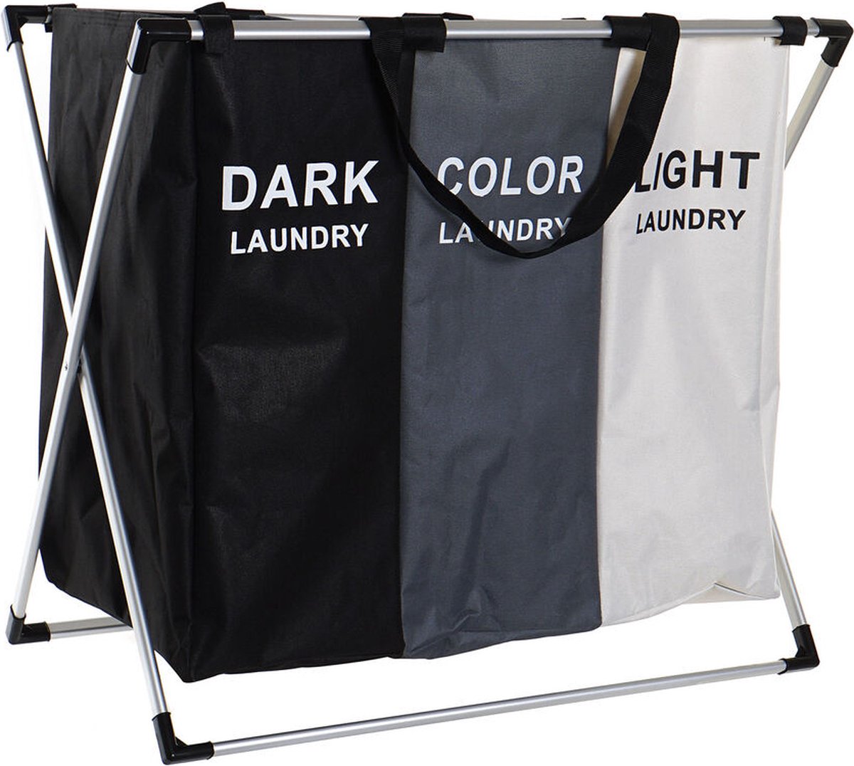 Goedkoopste Items Wasmand Profi- 3x opvang waszak - 60 liter compartimenten - 61 x 33 x 67 cm - aluminium frame