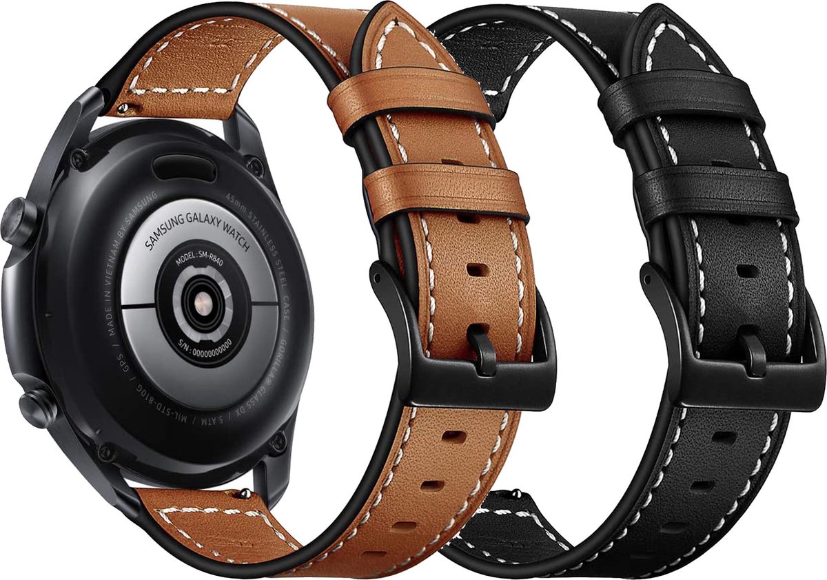 YONO Lederen Bandjes 20mm - geschikt voor Samsung Galaxy Watch 7/6/5/Classic - Garmin Vivoactive 6/5 - Huawei Smartwatch - Set Leer
