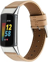 Leer Smartwatch bandje - Geschikt voor Fitbit Charge 5 / Fitbit Charge 6 leren bandje - abrikoos - Strap-it Horlogeband / Polsband / Armband