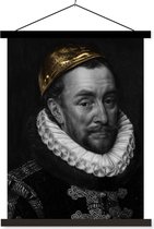 Posterhanger incl. Poster 60x80 cm - Schoolplaat - Willem van Oranje - Adriaen Thomasz - Zwart - Wit - Textielposter - Zwarte latten