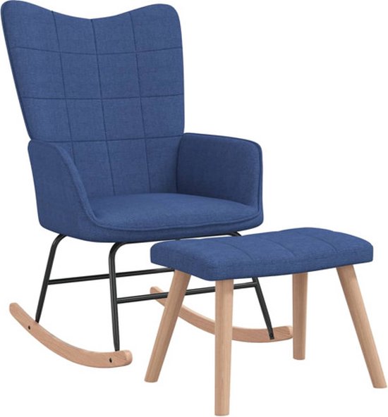 vidaXL Chaise à bascule avec pouf Tissu Bleu