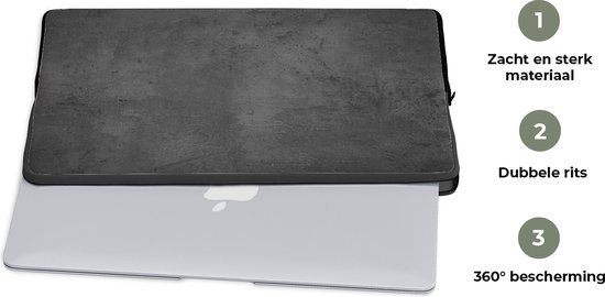 Housse d'ordinateur portable - Zwart - Grijs - Béton - Industriel - Housse d'ordinateur portable - Ordinateur portable - 15 6 pouces