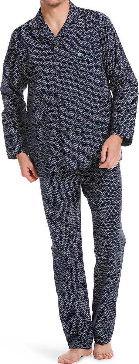 Robson Heren pyjama katoen knoopsluiting - 733 - 50 - Blauw