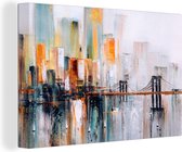 Canvas - Olieverf - Schilderij - Abstract - Skyline - Brug - 90x60 cm - Woondecoratie - Wanddecoratie