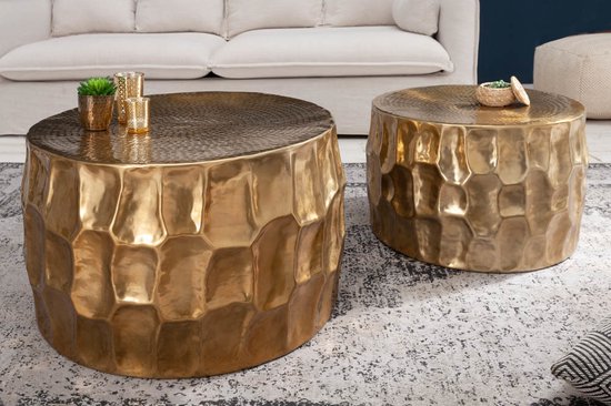 Handgemaakte salontafel ORGANIC ORIENT 68 cm goud gehamerd design hoogwaardige metaal-aluminiumlegering
