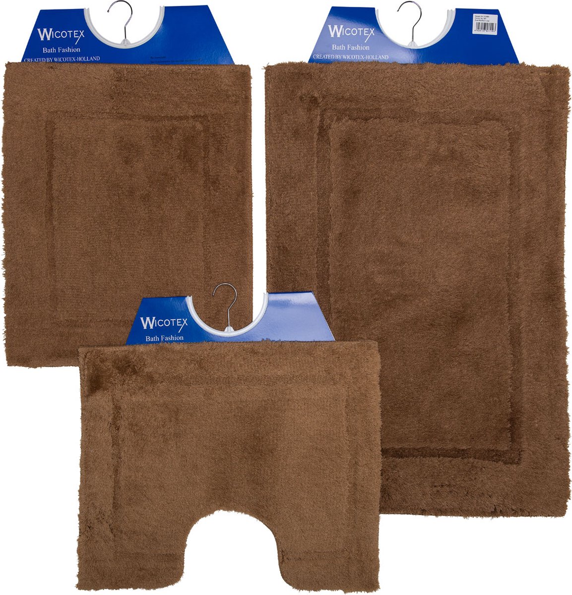 Wicotex - Badmat set - Badmat - Toiletmat - Bidetmat uni Bruin - Antislip onderkant - WC mat met uitsparing