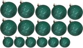 Kerstversiering set glitter kerstballen in het petrol blauw 6 - 8 - 10 cm pakket - 50x stuks