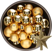 Kerstversiering kunststof kerstballen met piek goud 6-8-10 cm pakket van 45x stuks - Kerstboomversiering