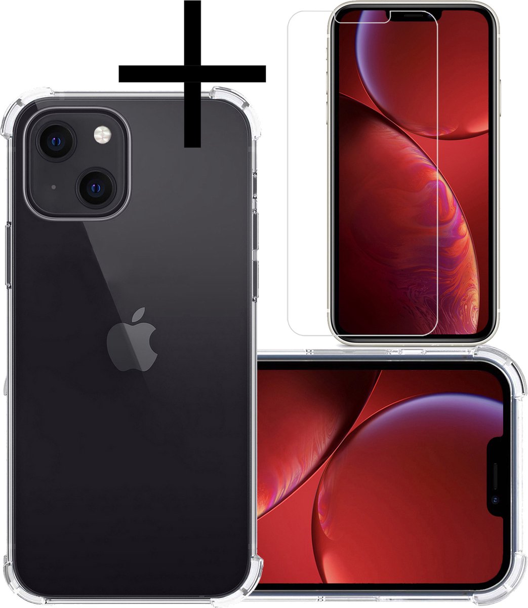 Hoesje - Met Screenprotector - Geschikt voor Apple iPhone 14 Pro Max - Sterk & Shockproof - Siliconen Case - Back Cover - Telefoon Hoes - Shock Proof - Transparant
