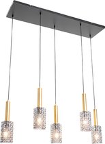 QAZQA elva - Art Deco Hanglamp eettafel voor boven de eettafel | in eetkamer - 5 lichts - L 128 cm - Zwart Goud - Woonkamer | Slaapkamer | Keuken
