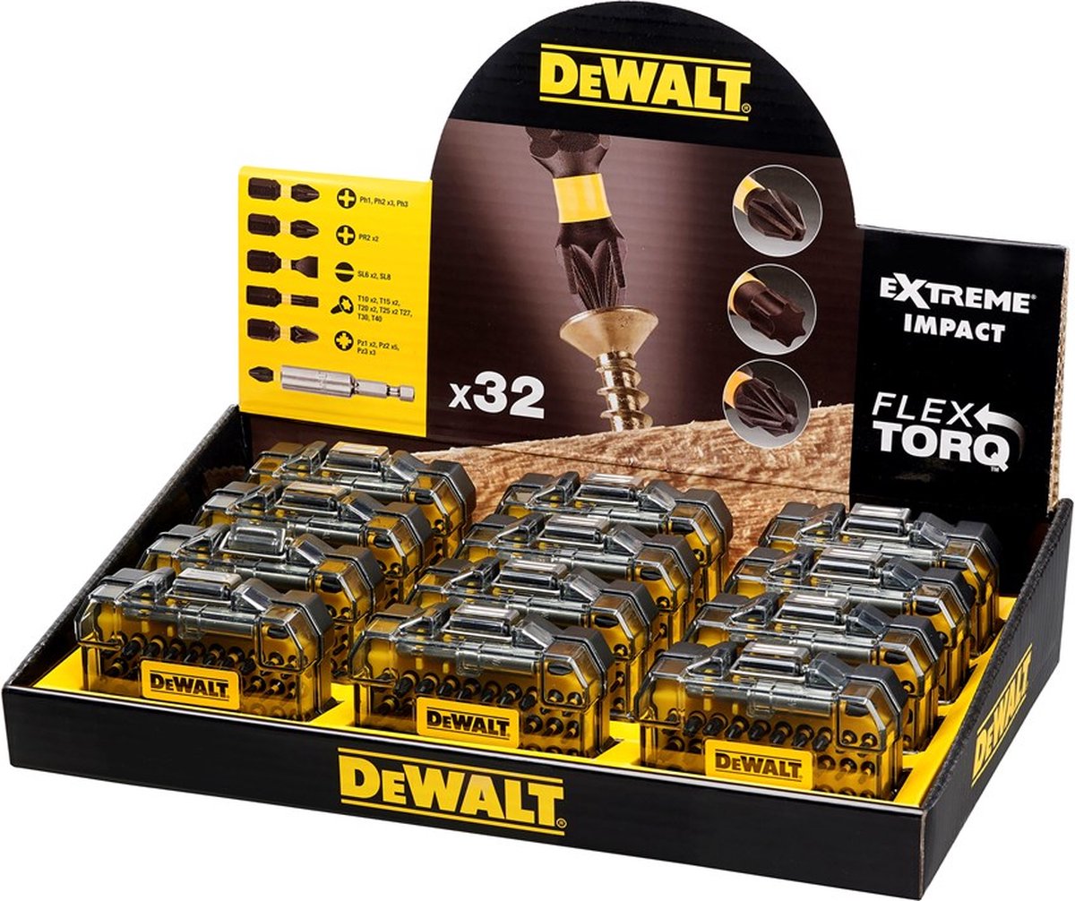 DeWALT BALIEDISPLAY 12X IMPACT TORSION COMPACTE 32-DELIGE SCHROEFBITSET DT70523TM-QZ