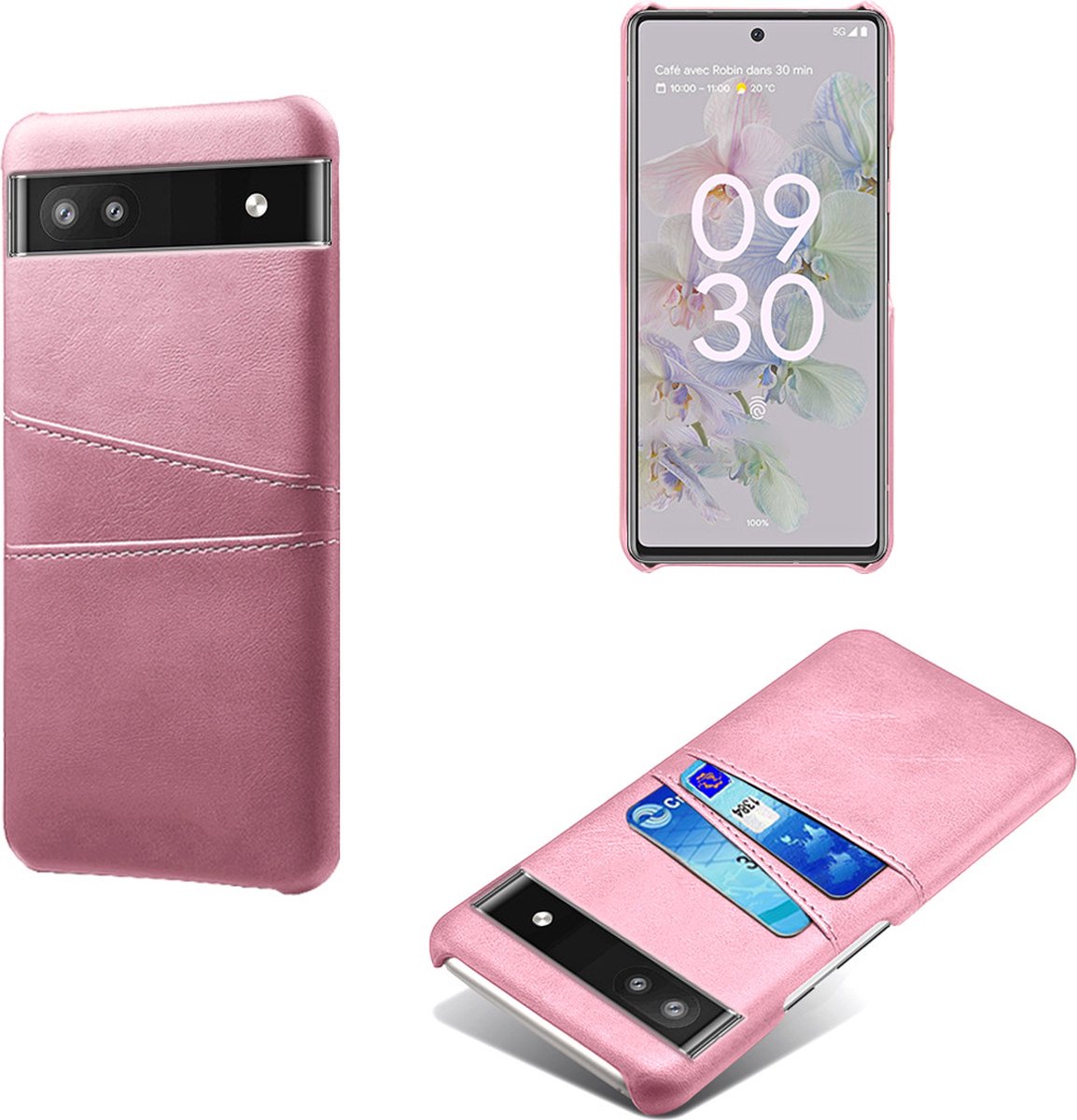 Back Cover met Opbergvakjes + Glas Screenprotector voor Google Pixel 6a _ Roze Goud