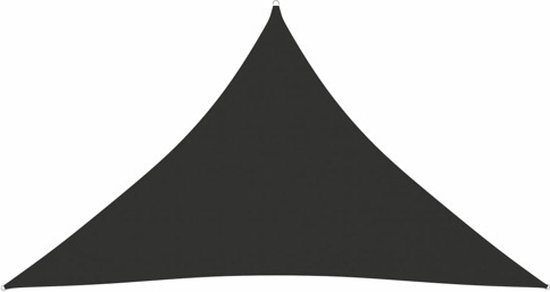 Donkergrijs driehoekig schaduwdoek met D-ringen aan de hoeken.