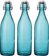 Cuisine Elegance set de 4 x bouteilles de conservation verre bleu à vis de 1 litre