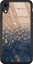 Casimoda® hoesje - Geschikt voor iPhone XR - Marmer Blauw Rosegoud - Luxe Hard Case Zwart - Backcover telefoonhoesje - Blauw