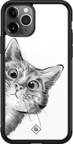 Casimoda® hoesje - Geschikt voor iPhone 11 Pro Max - Peekaboo - Luxe Hard Case Zwart - Backcover telefoonhoesje - Wit