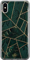 Casimoda® hoesje - Geschikt voor iPhone Xs - Abstract Groen - Siliconen/TPU telefoonhoesje - Backcover - Geometrisch patroon - Zwart