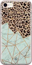 Casimoda® hoesje - Geschikt voor iPhone 8 - Luipaard Marmer Mint - Siliconen/TPU telefoonhoesje - Backcover - Luipaardprint - Bruin